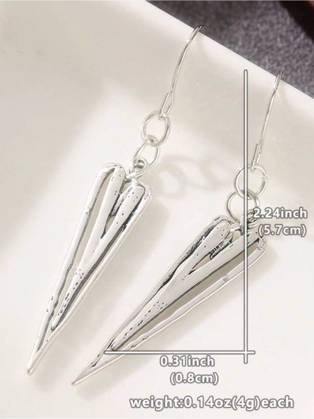 Sterling-Style Silver Heart Spike Drop Earrings - Picture 7 of 8